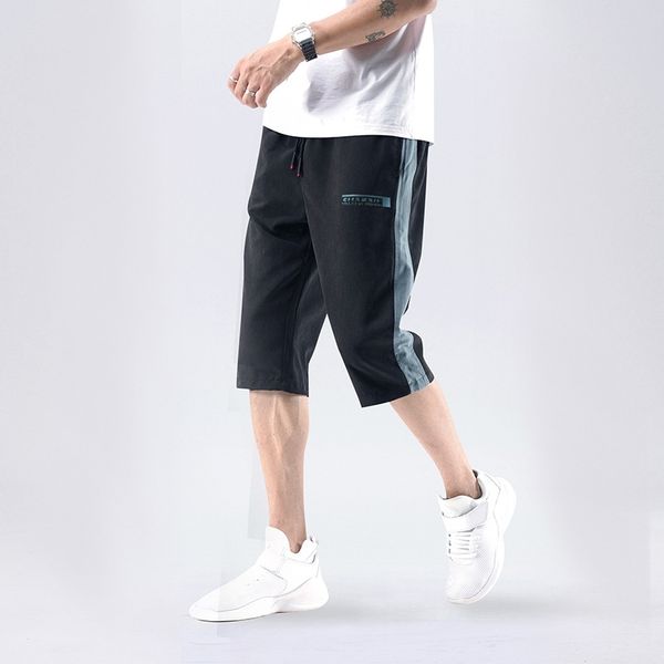 summer thin men's shorts 7 capris korean sports fashion brand loose casual pants, White;black